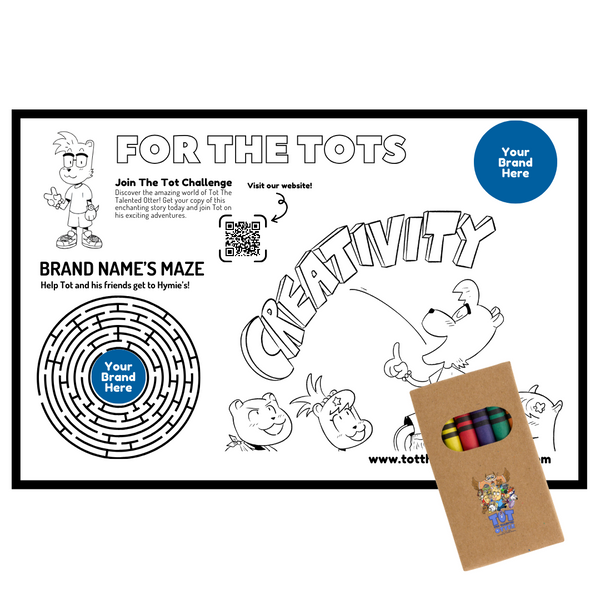Custom Branded Tot Coloring Pages/Placemats with Tot Crayons - Qty 100